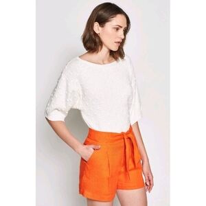 JOIE Size L CAMREN TEXTURED DOT SHORT SLEEVE PULLOVER BLOUSE PORCELAIN